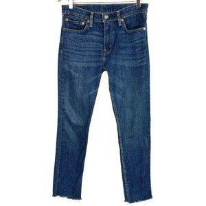 Levis Jeans 511 Mens Size 32x34 Slim Fit Dark Blue Raw Hem Distress